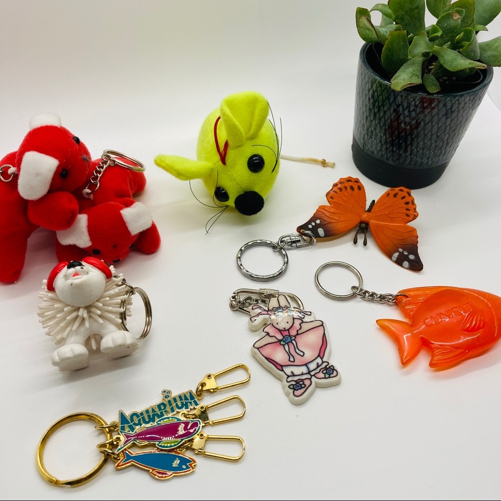 Vintage 90s Keychain Bundle Animal Plush Metal Plastic Lot